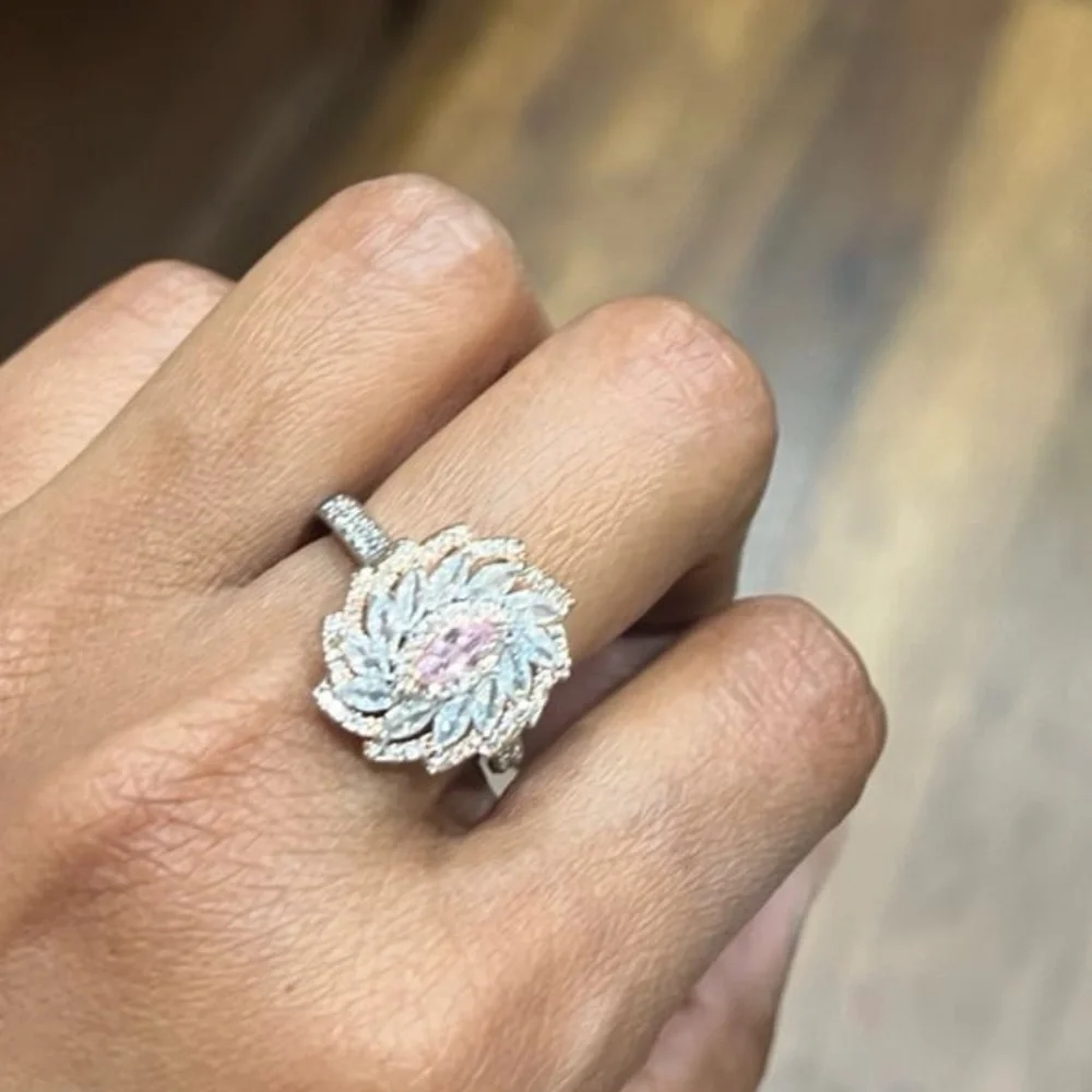 Brilliant diamond finish floral amethyst clear crystals Swarovski elements ring